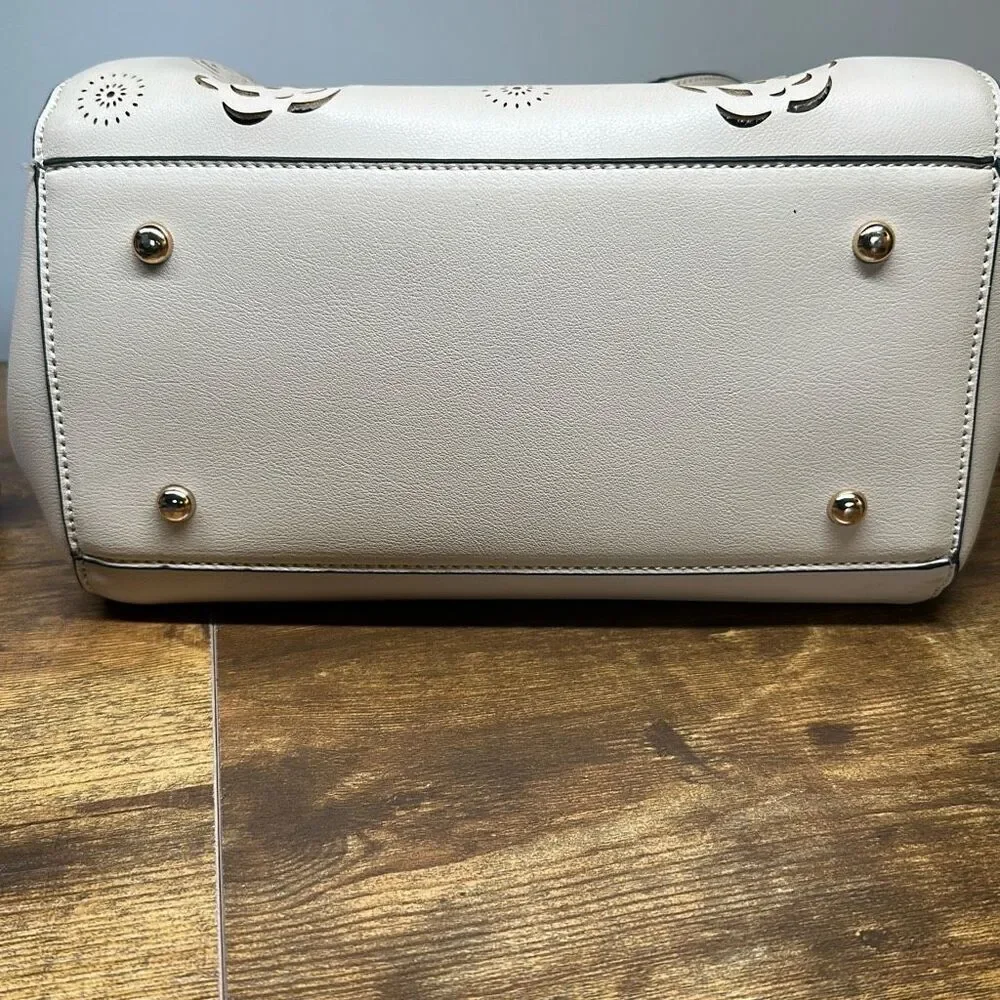 Marc New‎ York Andrew Marc Floral Laser Cut Tote Bag Cream Off White with Pouch